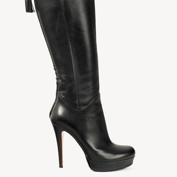 Gucci Black Knee Length Leather Bamboo Tassel Platform Stiletto Boots - Picture 1 of 11